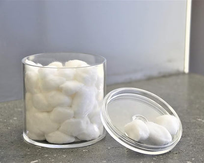 20-Ounce Qtip Holder Storage Canister Set of 2, Clear Plastic Apothecary Jar with Lid, Bathroom Makeup Organizer for Cotton Ball, Cotton Swab, Pads, Powder Puffs (2)