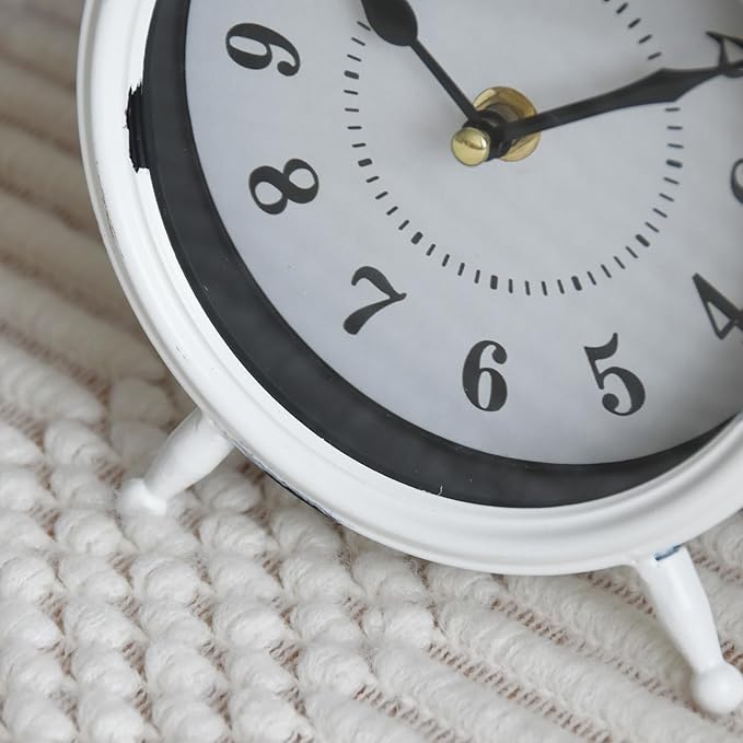 MACVAD Small white table clock Vintage Rustic White Table Clock on Stand, Decorative Desk and Shelf Clock Farmhouse Mantel Clock Rustic Non-Ticking Clock