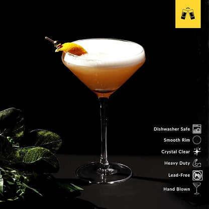 LEMONSODA Hand Blown/Nick And Nora Classic Martini Glasses Manhattan, Cosmopolitan, Espresso Martini, Lemon Drop, Dirty Martini - Inspired by 1930's - 50's Cocktail Culture - 6oz/10oz (Set of 6, 10oz)