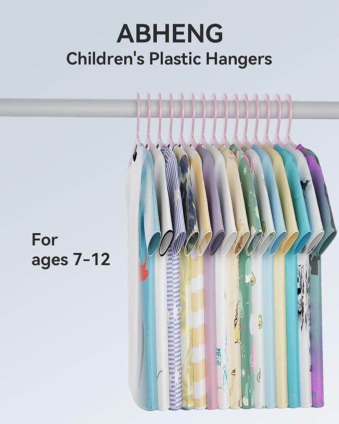 Plastic Kids Hangers, Pack of 60, Ultra Slim Closet Hangers, Non-Slip, Space-Saving, Sturdy, 14" W x 7" H (for Children Aged 7-12 Years),Light Pink, UAPY0760P