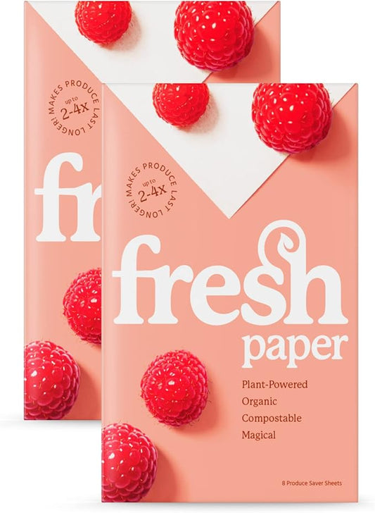 FRESHPAPER Keeps Fruits & Vegetables Fresh for 2-4x Longer, 16 Reusable Food Saver Sheets for Produce (2 Packs), Made in the USA