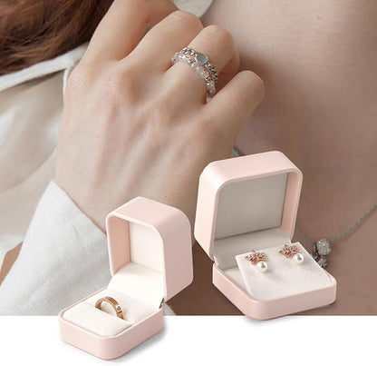 Oirlv Luxury Leather Jewelry Ring Box Engagement Ring Box Wedding Day Keepsake Case Bridal Photo(Pink)