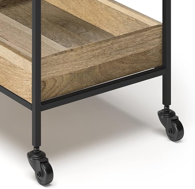 SIMPLIHOME Simons SOLID MANGO WOOD Industrial Contemporary 24 inch Wide Bar Cart in Natural for the Living room, dining room and kitchen