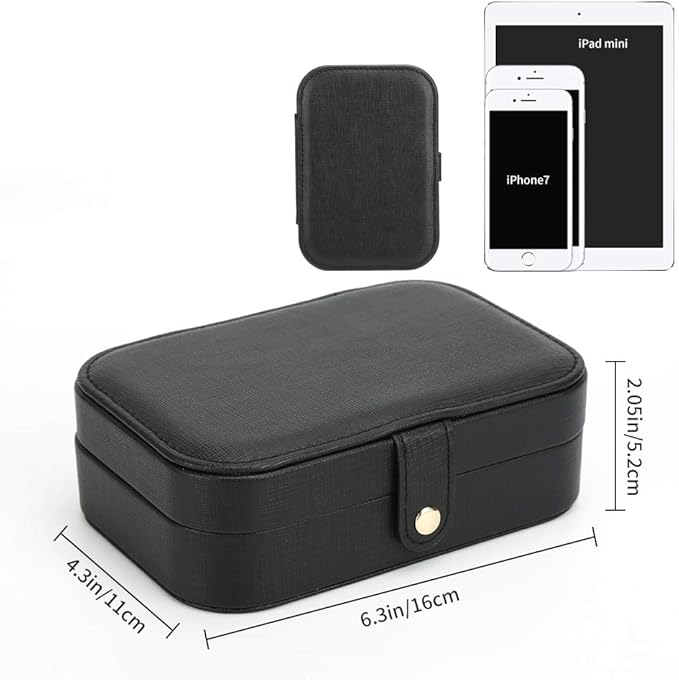 Small Jewelry Box Necklace Ring Storage Organizer Mini Jewelry case Double Layer Travel Jewelry Organizer for Women Girls Gift/Black