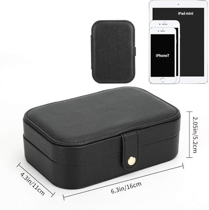 Small Jewelry Box Necklace Ring Storage Organizer Mini Jewelry case Double Layer Travel Jewelry Organizer for Women Girls Gift/Black