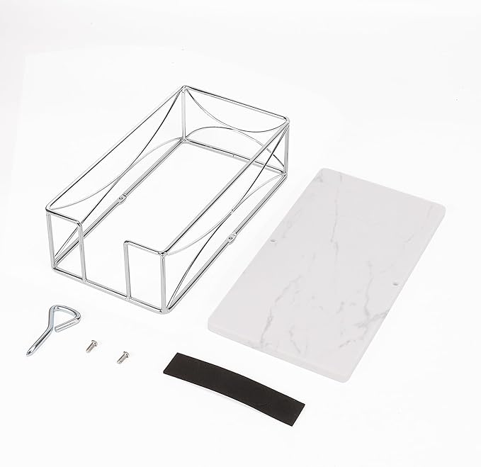 Livabber Guest Napkin Holder, Metal Bathroom Paper Hand Towel Storage Modern Napkin Tray Caddy for Countertop, Table Kitchen, Dinning Room (Chrome, Marble Base)