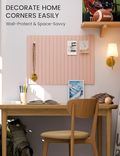 Fluxynara Felt Bulletin Board Tiles -28"x18" with 40 Adhesive Tabs, Cork Board Alternative for Office Decor, Push Pin Board Wall Organizer 6-Pack (Pink)