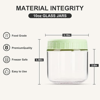 SHOWIN Overnight Oats Containers with Lids, 10oz Glass Jars with Lids 2 pcs, Light Green, Wide Mouth Mason jars for Salad, Yogurt, Snacks, Meal Prep