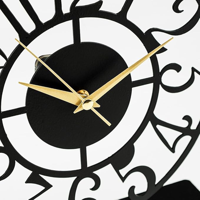 muyika 8.9x9.5 Metal Desk Clock, Black Round Silent Non-Ticking Analog Table Clock, Battery Operated, Decorative Desk and Shelf Clock, Desk Clocks for Living Room Bedroom Kitchen Office School