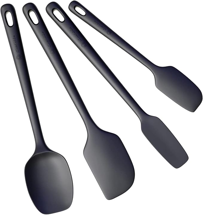ChefAide 4 Pieces Silicone Spatula Set, Food Grade Rubber Spatula, Upgrade Strong Handle with Ergonomic Grip, Heat Resistant Up to 600°F for Nonstick Cookware, Cooking Baking Mixing, Black (SP4)