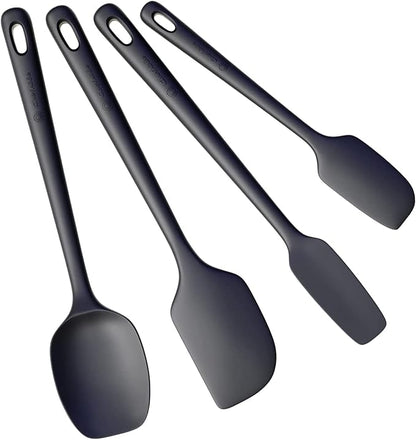 ChefAide 4 Pieces Silicone Spatula Set, Food Grade Rubber Spatula, Upgrade Strong Handle with Ergonomic Grip, Heat Resistant Up to 600°F for Nonstick Cookware, Cooking Baking Mixing, Black (SP4)