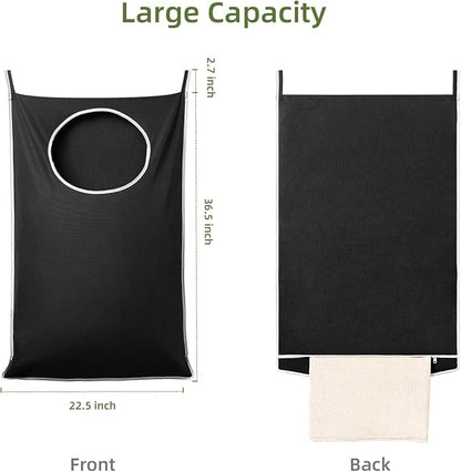 KEEPJOY XL Black Door Hanging Laundry Hamper, 36.5" x 22.5" Large Capacity Hanging Hamper Bag with Large opening and Strong Hooks for All Family Laundry, Blankets, and Toys (Black,1-Pack)