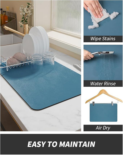 AMOAMI-Coffee Mat Hide Stain Rubber Backed Absorbent Dish Drying Mat for Kitchen Counter-Coffee Bar Accessories Fit Under Coffee Maker, Espresso Machine, Pot, Dish Rack