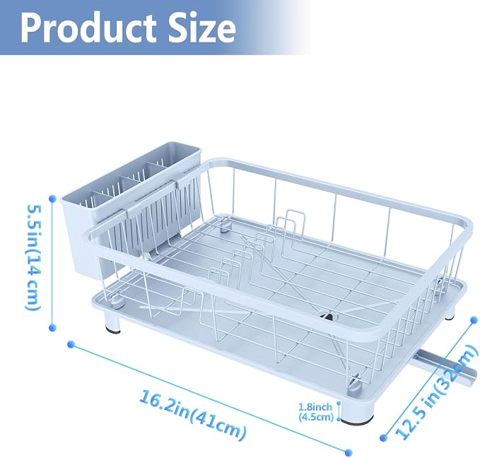 Hiviweer Blue Dish Drying Rack, Dish Rack,Space-Saving Dish Racks for Kitchen Counter with Utensil Holder,Gifts for Women Mothers Day, Kitchen Gadgets & Decor
