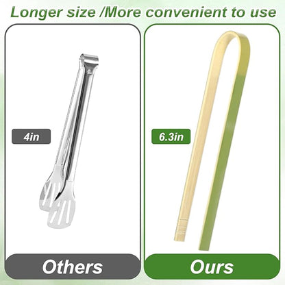 SHENLIU 200 Pcs 6.2 Inch Long Extended Mini Bamboo Tongs, Disposable Small Wooden Toaster Tongs Serving Party Cooking Utensils for Wedding Party Catering Buffet Home Charcuterie Catering Buffet