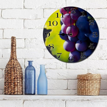 Grape Wall Clock 10 Inch Wooden Battery Operated Autumn Forest Maple Leaves Wall Clocks Decorative Indoor,Decorative for Kitchen Bathroom Bedroom