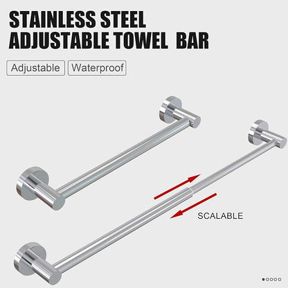 Honmein Towel Bar - Adjustable 304 Stainless Steel Towel Holder for Bathroom (11.8inch-22.6inch) Sturdy and Rustproof Wall Mounted Towel Rack for Bathroom Accessories, Polished Silver…