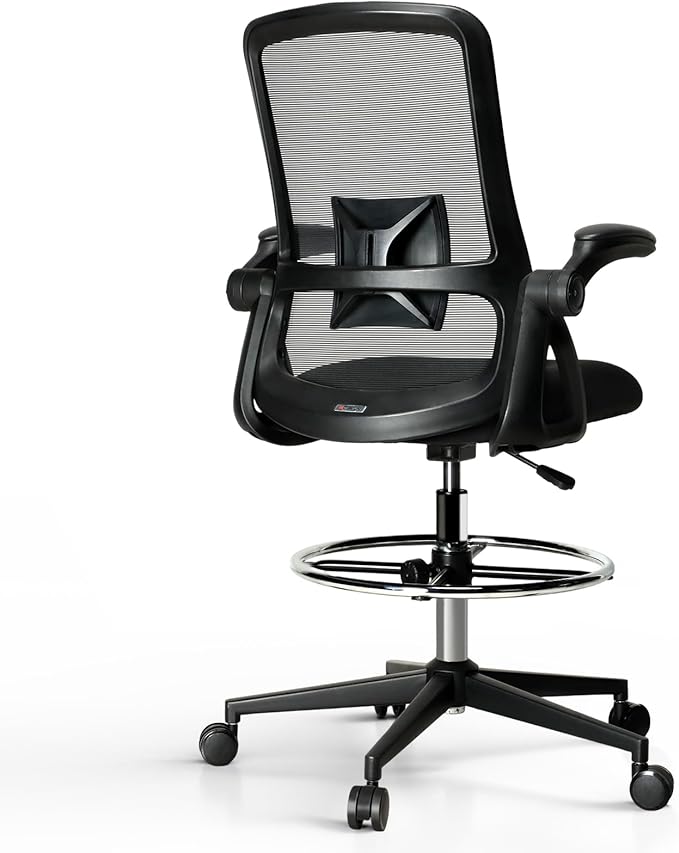 Drafting Chair,Tall Office Chair with Lumbar Support,Ergonomic Tall Desk Chair with Flip Up Armrests,Standing Desk Chair withAdjustable Footrest Ring,High Office Chair