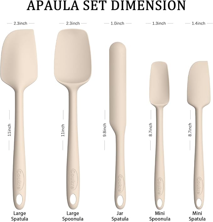Coukre Silicone Spatula Set of 5,High Temperature Resistant, Food Grade Silicone, Dishwasher Safe, for Baking, Cooking (Pure Beige)