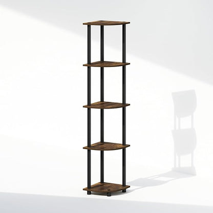 Furinno Turn-N-Tube Storage Shelves, 5-Tier Book Shelf, Corner Shelf, Toolless Open Shelves, for Organization and Storage, Living Room, Home Office, Hallway, Bedroom, Amber Pine