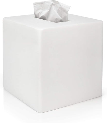 bUnusual White Tissue Box Cover - Modern Tissue Holder, Lacquer High Gloss Finish & Rounded Edges - Cube Square Box. Bathroom, Desks, Kitchen Countertop, Dressers - Wont Move When You Pull a Tissue!