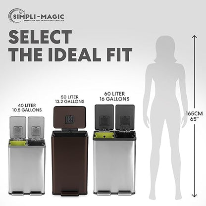 Simpli-Magic 50 Liter / 13.2 Gallon Soft-Close, Smudge Resistant Trash Can with Foot Pedal and Built in Filter- Brown