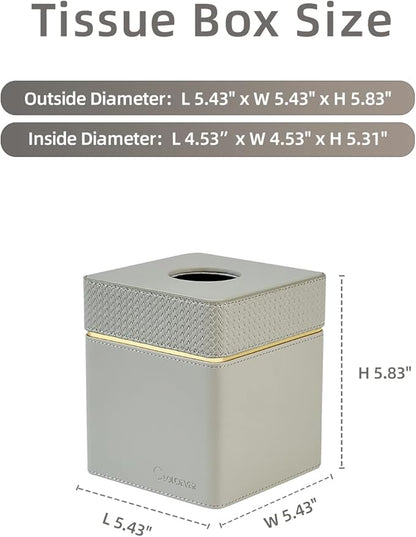 Cloudever Tissue Box Holder Cover Square, Modern PU Leather Decorative Tissue Cube Holder Organizer - Woven Pattern Grey