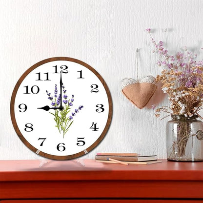 Lavender Wall Clock 10 Inch Silent Non Ticking Battery Operated Wooden Modern Office Simple Minimalist Clock Decorative for Kitchen Home Bathroom Living Room