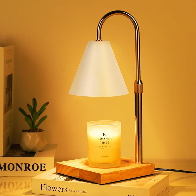 White Candle Warmer Lamp with Timer Dimmer, Electric Candle Lamp Warmer for Bedroom Decor, Mothers Day Birthday Gifts for Mom, Adjustable Metal Candle Lamp, House Warming Gifts, 2*35 Watt Bulb