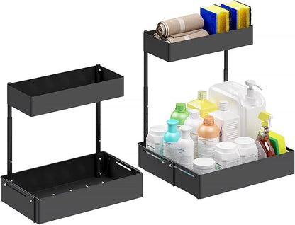 Henyol 2Packs Under Sink Organizer with Adjustable Height and Width, Under Cabinet Organizer to Tidy, Sturdy Metal Design for Kitchen and Bathroom
