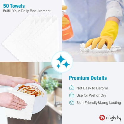 Orighty Microfiber Cleaning Cloth Bulk, Shop Towels Shop Rags 50 Pack, Reusable Microfiber Cleaning Rags for Cars, Multi-Purpose Lint Free Towels for Home & Kitchen, 12x12 Inch, White