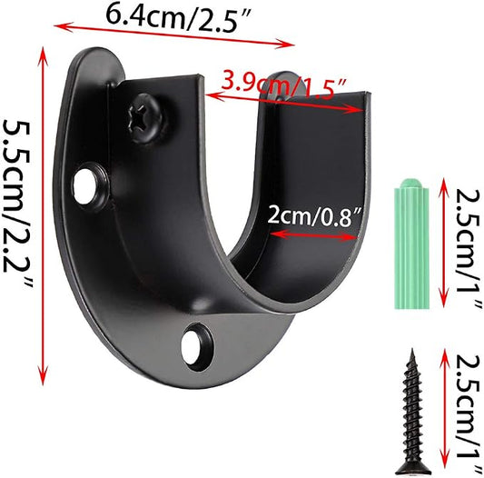 OwnMy 4 Packs Closet Rod End Supports Brackets 1-1/2" Diameter, U Shaped Stainless Steel Closet Pole Sockets Flange Rod Holder for Closet Wardrobe Shower Curtain (Black)