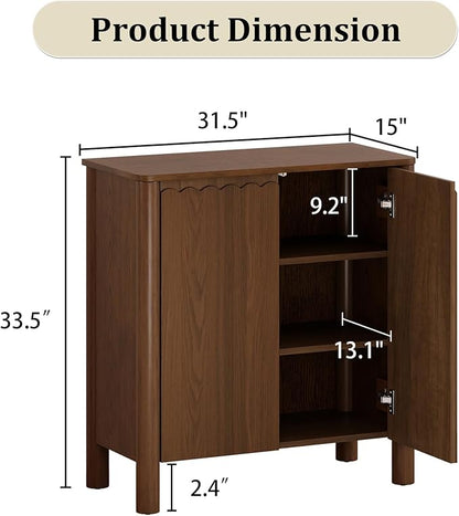 HMFULE 31.5" Sideboard Buffet Storage Cabinet, Solid Wood Retro Buffet Cabinet with Storage Adjustable Shelf & 2 Doors, Accent Cabinet for Hallway, Living Room, Dining Room, Kitchen (Walnut)