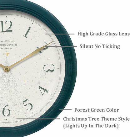Presentime & Co. 12.6" Luminous Modern Wall Clock, Silent no Ticking, Forest Green Color, Night Light, Lighted Clock with Smart Sensor. Wall Decor for Living Room, Bathroom, Kitchen.