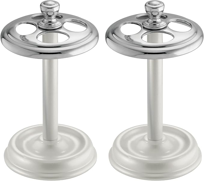iDesign Toothbrush Holder for Bathroom - 4-Section Toothbrush Stand for Countertop, 2-Pack, White/Chrome