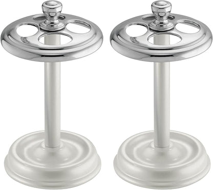 iDesign Toothbrush Holder for Bathroom - 4-Section Toothbrush Stand for Countertop, 2-Pack, White/Chrome