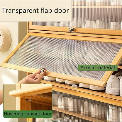 Tall Bamboo Shoe Cabinet with Doors, 10-Tier Shoe Rack for Closet, Freestanding Shoe Storage Cabinet for Hallway Living Room (Brown-06)
