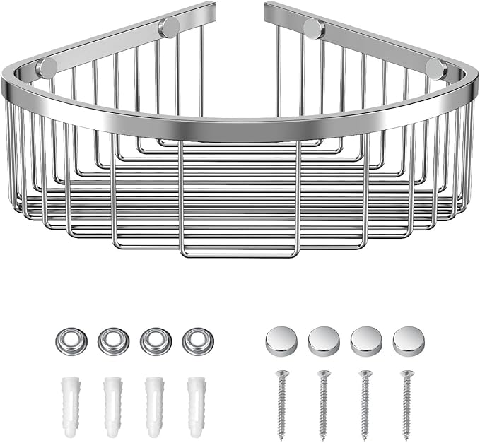 Shower Basket Brushed Stainless Shower Corner Shelf, 304 Caddy Stainless Steel Rustproof, Organizer Wall Mounted Basket(Includes Screws)