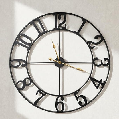 Zabiki 24 Inch Large Wall Clock Modern, Arabic Numeral Vintage Farmhouse Decorative Black Metal Wall Clock for Living Room Decor, Xmas, Birthday Gift