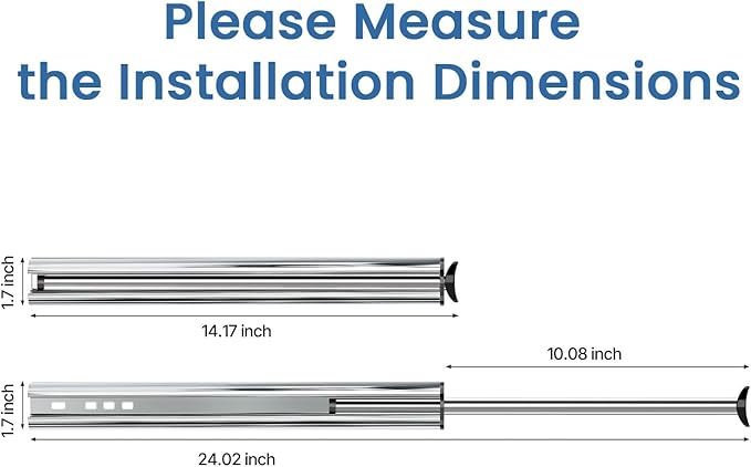 Valet Rod 14-Inch, Pull-Out Closet Clothes Closet Hanging RodMetal Telescoping Adjustable, Rust-Free Closet Hanging Clothes Hat Rack Rod (Mounting Screws Included)-Silver White