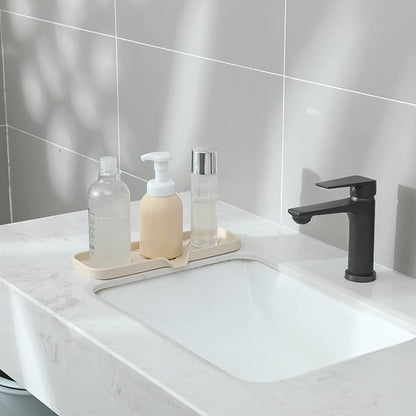 MicoYang Silicone Soap Dish with Drain Spout — Self-Draining Double Sink Organizer Tray for Kitchen & Bathroom, Dispensers, Sponges & Soap Holder, Non-Slip & Dishwasher Safe, Tapioca (Large, 12"×4")