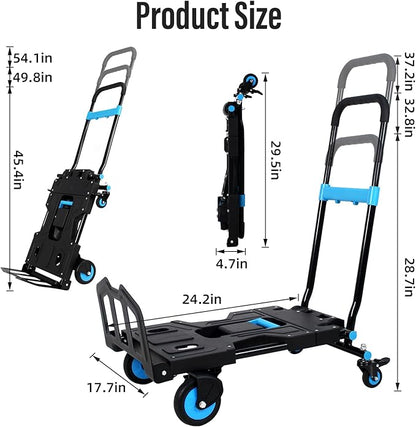 Folding Hand Truck, Collapsible Dolly Cart with Wheels, 330lbs Capacity Hand Dolly Heavy Duty with Retractable Handle, Ideal for Home, Auto, Office,Travel Use