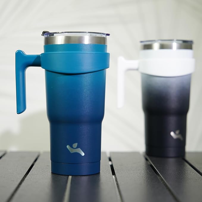 20 oz Tumbler with Handle and 2 Straw 2 Lid, Insulated Water Bottle Stainless Steel Vacuum Cup Reusable Travel Mug, Navy Blue