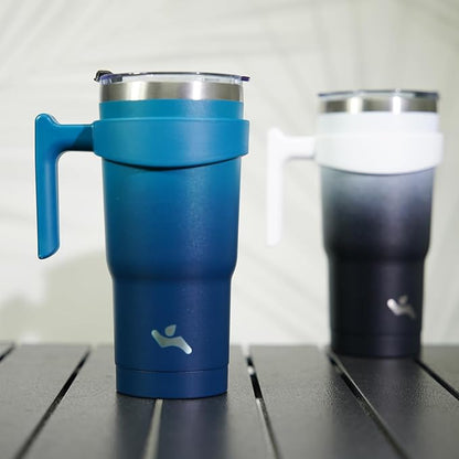 20 oz Tumbler with Handle and 2 Straw 2 Lid, Insulated Water Bottle Stainless Steel Vacuum Cup Reusable Travel Mug, Navy Blue