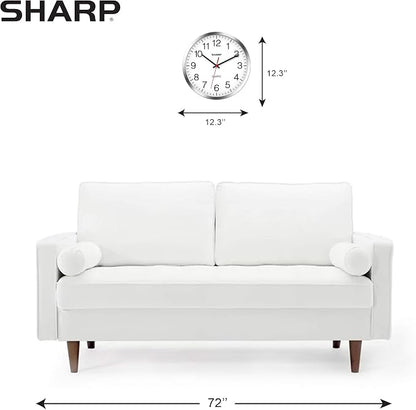 Sharp Wall Clock – Silver/Chrome, Silent Non Ticking 12 Inch Quality Quartz Battery Operated Round Easy to Read Home/Kitchen/Office/Classroom/School Clocks, Sweep Movement