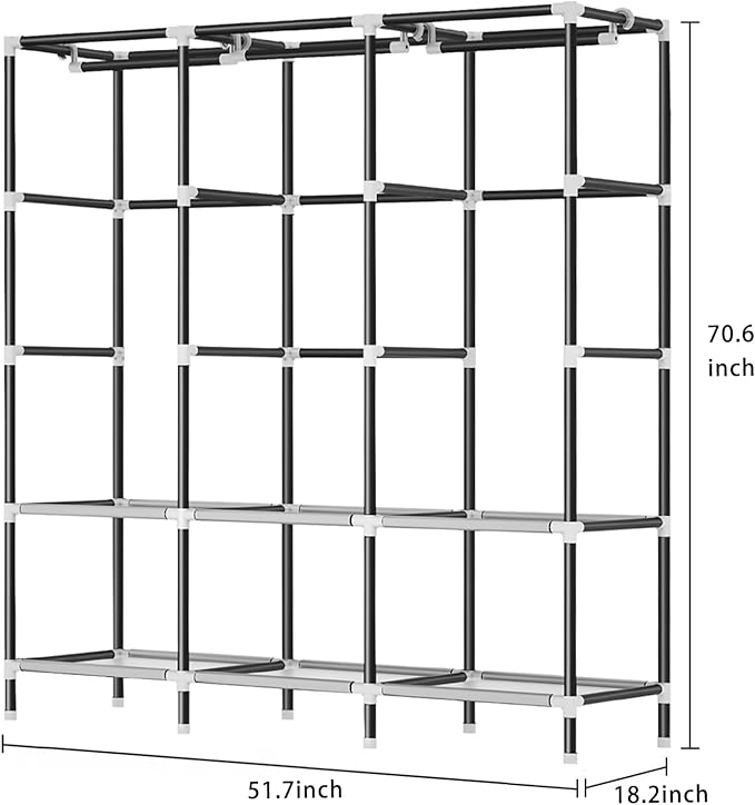 LOKEME Wardrobe Closet,Portable Closet for Bedroom Steel Pipe Diameter 19mm Strong and Sturdy Beige Portable Closets for Hanging Clothes with 3 Hanging rods, 6 Storage Shelves and Side Pocket