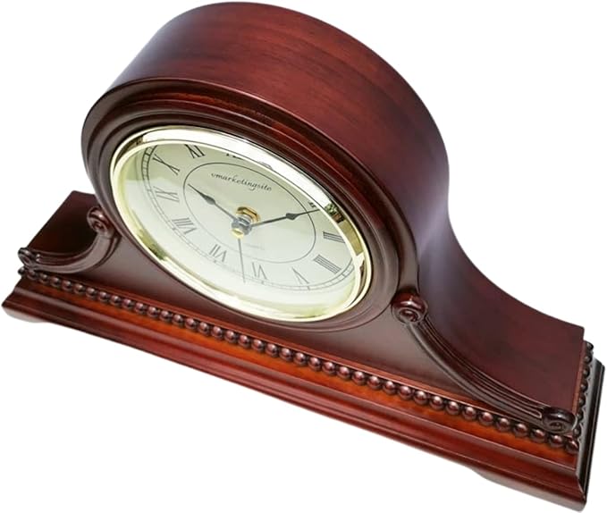 Mantel Clocks, Battery Operated, Silent Wood Table Clock with Westminster Chimes On The Hour, Solid Wooden Shelf Decorative Chiming Mantle Clock, 9" x 16" x 3" (Maroon Roman Numerals)