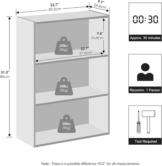 Furinno Reed Closet Organizers and Storage, 3-Tier Reversible Closet Shelves, Closet Organization Shelf, 9.7 x 23.7 x 31.5, for Bedroom, Closet, Plain White
