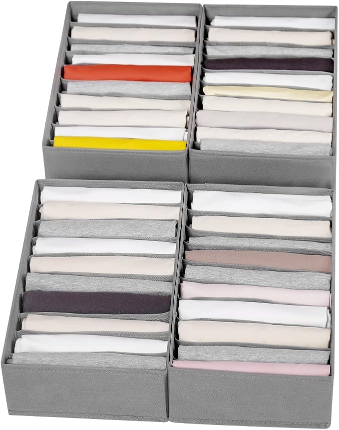 4 Packs T-shirt Drawer Organizers for Clothing,10 Grids Compartment Wardrobe Storage Box, Washable Clothes Organizer for Folded Clothes, T-shirt, Legging, Silk Scarve