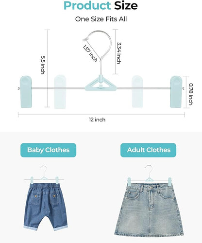 Pant Skirt Hangers with Clips 30 Pack - Space Saving Stackable Shorts Hangers with Clips - Non-Slip, Adjustable for Women, Kids, Men, Children, Blue